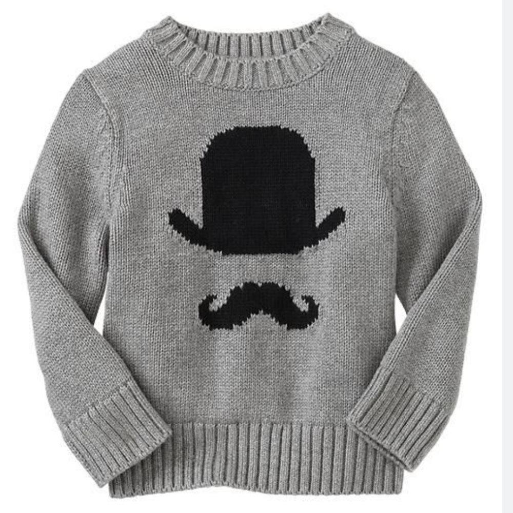 GAP Hat & Mustache Sweater Gray